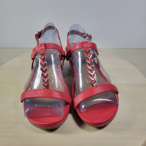 Vionic Port Cali Red Demi Wedge Open Toe Strappy Sandal Womens size 6.5 W - Picture 2 of 10